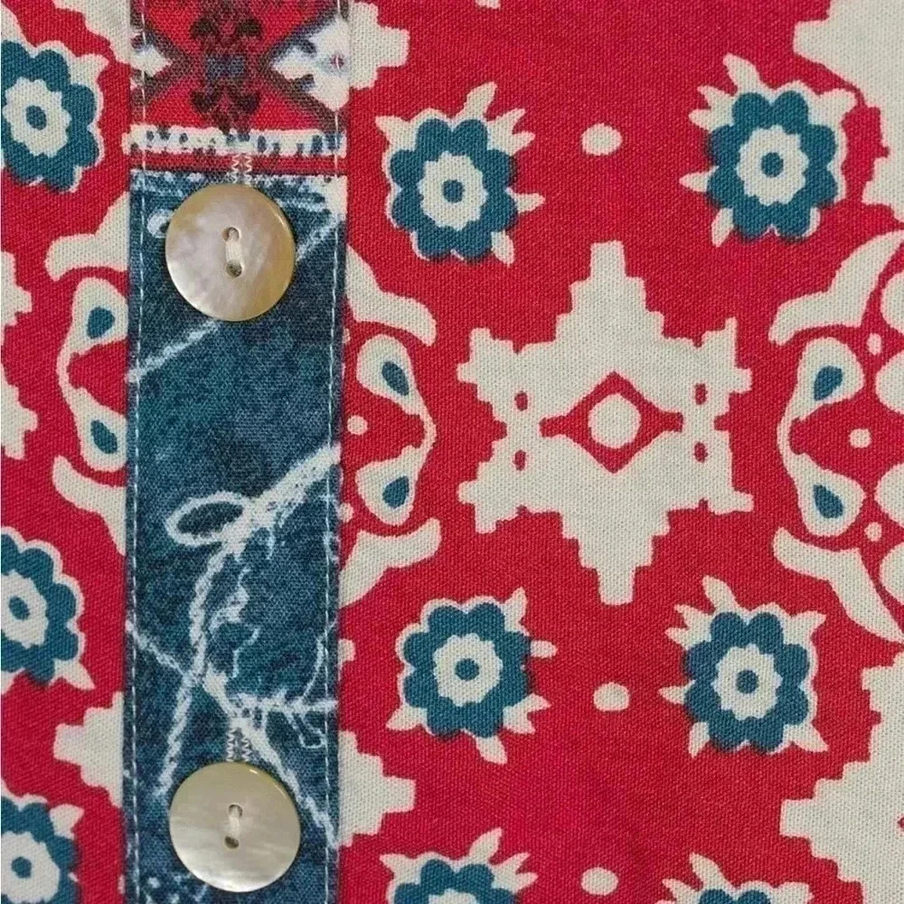 John Mark Women's Floral Red White Blue Top Boho Tunic 3/4 Sleeve Sz S NWT - Picture 7 of 10